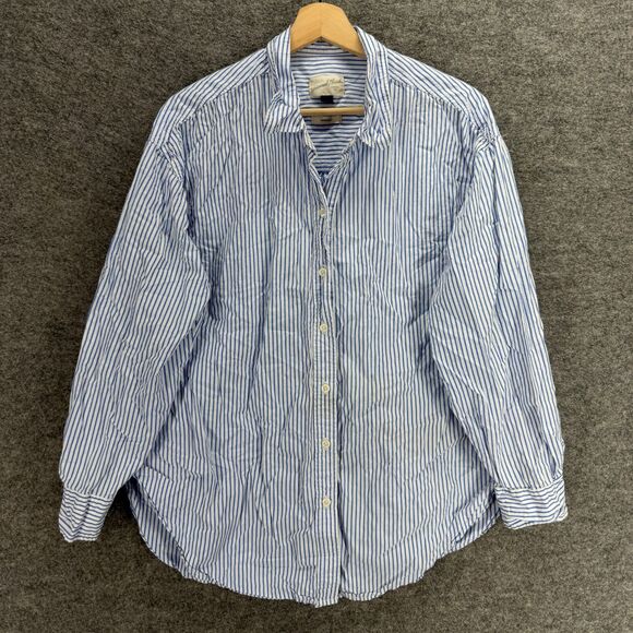 Universal Thread Shirt Women L Large Blue Striped Button Up Collared Long Sleeve - Picture 1 of 8